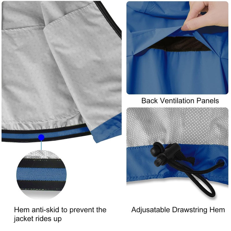baleaf Mens Rain Jacket Waterproof Raincoat Windbreaker Gear Running Cycling Golf Coats Hood Lightweight Reflective Blue L - Image 3