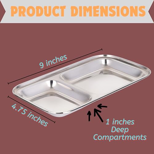 WG inc Stainless Steel Dinner Plates, 2 Pack, Small Appetizer Two Compartment divided Kids plates, Toddler Plates, Rectangular dishes, Non Toxic Metal Camping Trays, Dip Platter - Image 5