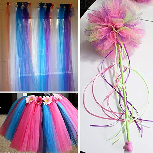 Supla Rainbow Tulle Rolls 11 Colors - 6" by 25 Yards Spool With Sewing Scissor, Measuring Tape, Knit Elastic for Table Skirt, Party Tulle Skirt - Image 4