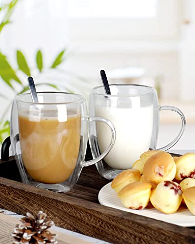 LIBWYS 4 Pack Double Walled Coffee Cups Glasses Mugs 12oz, Espresso Cappuccino Latte Tea Cups with Handle, Heat Resistant Borosilicate Clear Glasses 350ml - Image 5