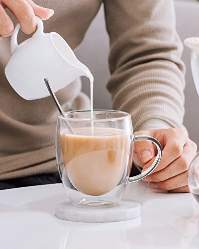 LIBWYS 4 Pack Double Walled Coffee Cups Glasses Mugs 12oz, Espresso Cappuccino Latte Tea Cups with Handle, Heat Resistant Borosilicate Clear Glasses 350ml - Image 3