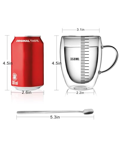 LIBWYS 4 Pack Double Walled Coffee Cups Glasses Mugs 12oz, Espresso Cappuccino Latte Tea Cups with Handle, Heat Resistant Borosilicate Clear Glasses 350ml - Image 4
