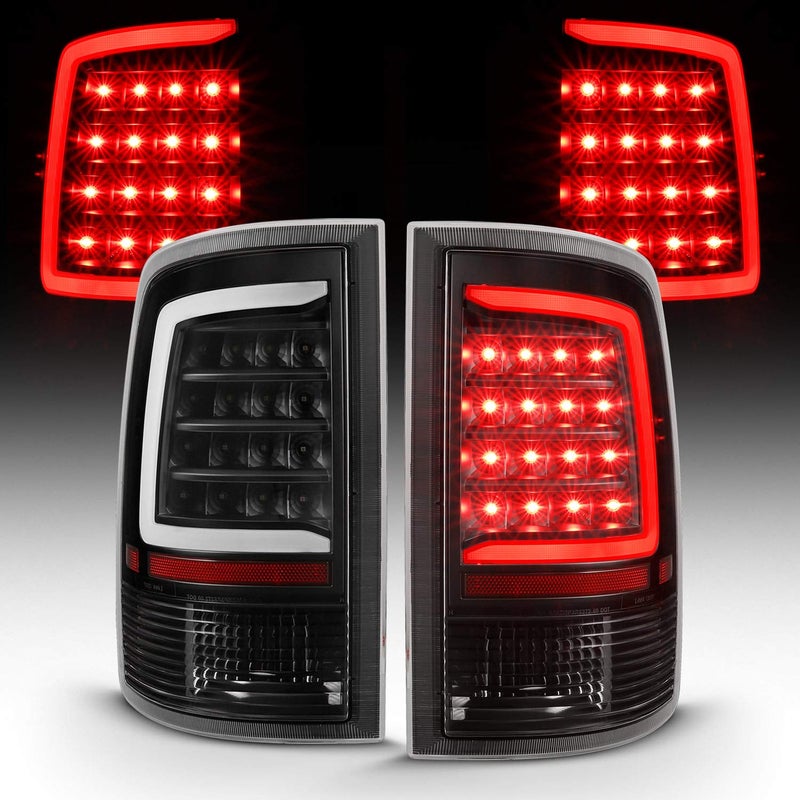 AmeriLite for 20092018 Dodge Ram 15001018 Ram 2500 3500 Truck CType LED Tube Black Replacement Tail Light Assembly Pair Passenger and Driver Side