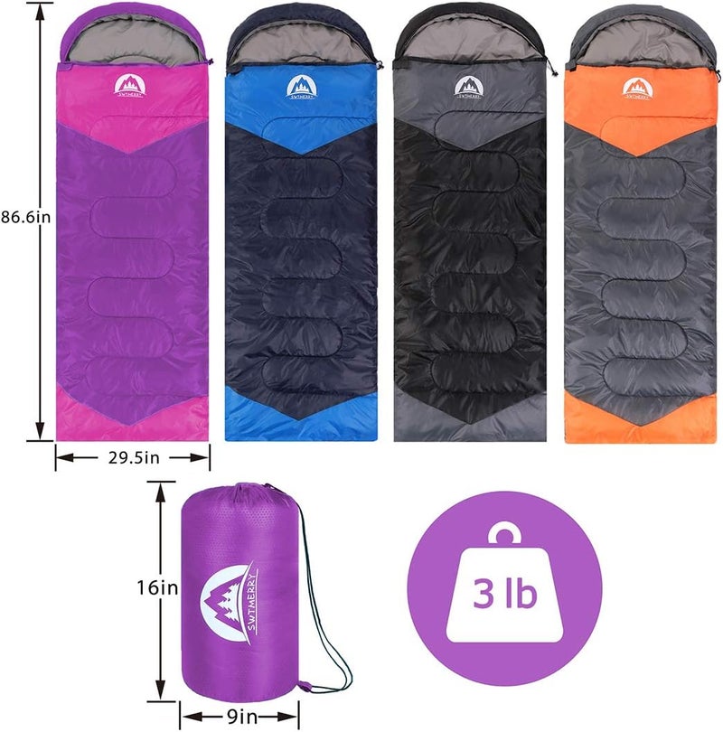SWTMERRY Sleeping Bag 3 Seasons (Summer, Spring, Fall) Warm & Cool Weather - Lightweight,Waterproof Indoor & Outdoor Use for Kids, Teens & Adults for Hiking and Camping - Image 2