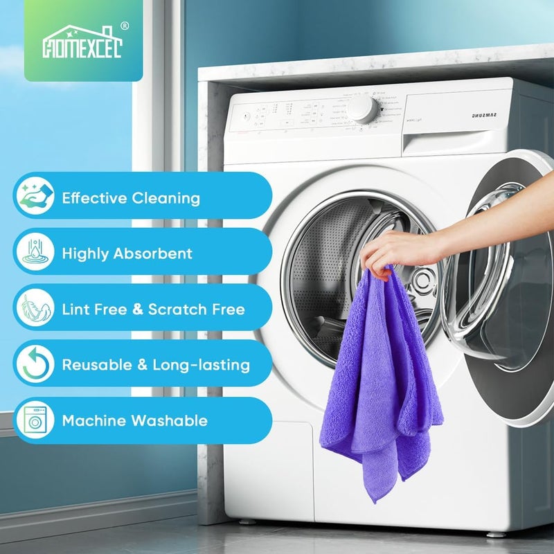 HOMEXCEL Purple Microfiber Cleaning Cloth, 12 Pack Premium Microfiber Towels for Cars, Lint Free, Scratch-Free, Highly Absorbent, Reusable Cleaning Rags for Car, Household, Kitchen, Window,11.5"X11.5" - Image 5