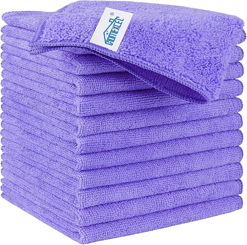 HOMEXCEL Purple Microfiber Cleaning Cloth, 12 Pack Premium Microfiber Towels for Cars, Lint Free, Scratch-Free, Highly Absorbent, Reusable Cleaning Rags for Car, Household, Kitchen, Window,11.5"X11.5" - Image 1