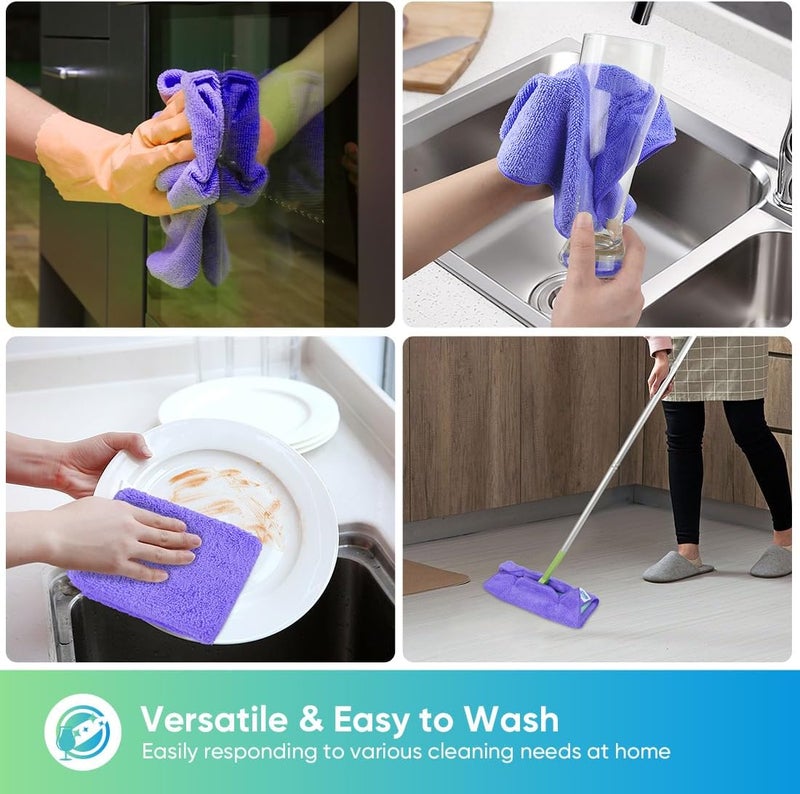 HOMEXCEL Purple Microfiber Cleaning Cloth, 12 Pack Premium Microfiber Towels for Cars, Lint Free, Scratch-Free, Highly Absorbent, Reusable Cleaning Rags for Car, Household, Kitchen, Window,11.5"X11.5" - Image 4
