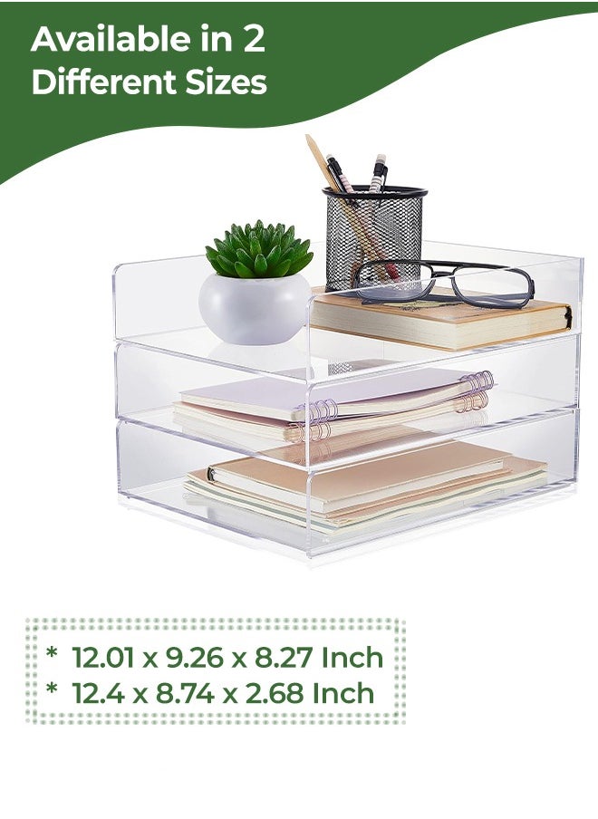 Eworld 3-Tier Acrylic Desk Organizers featuring rounded edges and stackable Clear Document Trays for Office Organization, Ideal for A4 letters, stationery, documents, books, memos and pads, (2 Sizes)  - Image 2