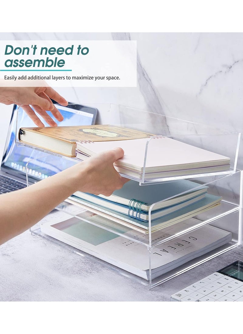 Eworld - 3-Tier Acrylic Desk Organizers featuring rounded edges and stackable Clear Document Trays for Office Organization, Ideal for A4 letters, stationery, documents, books, memos and pads, (2 Sizes) - Image 1