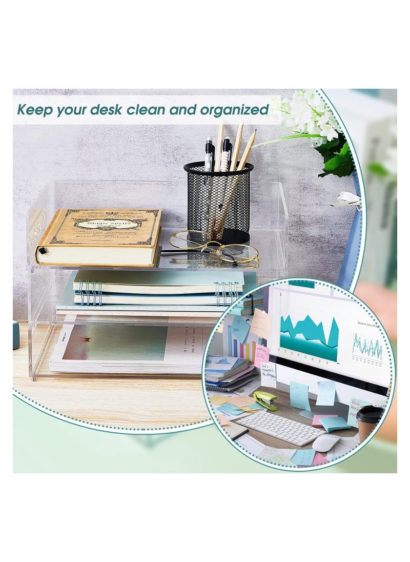 Eworld 3-Tier Acrylic Desk Organizers featuring rounded edges and stackable Clear Document Trays for Office Organization, Ideal for A4 letters, stationery, documents, books, memos and pads, (2 Sizes)  - Image 5