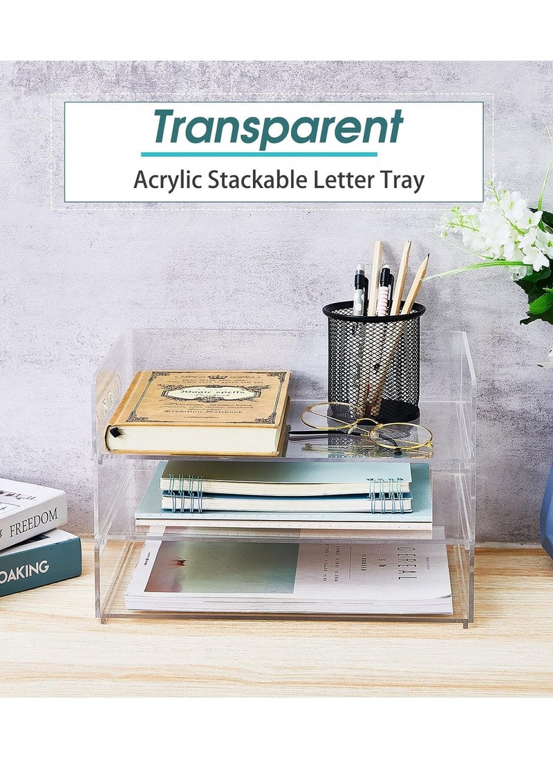 Eworld 3-Tier Acrylic Desk Organizers featuring rounded edges and stackable Clear Document Trays for Office Organization, Ideal for A4 letters, stationery, documents, books, memos and pads, (2 Sizes)  - Image 4