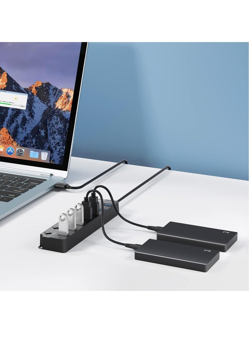 General - USB Hub 3.0, 7-Port USB Hub Splitter with Individual On Off Switches and Lights, 3.2ft，1m Long Cable Compatible with MacBook, Laptop, Surface Pro, PS4, PC, Flash Drive, Mobile HDD - Image 1