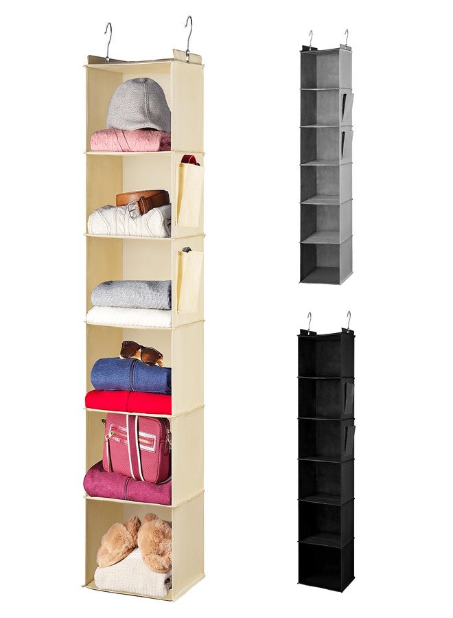 Handy Laundry Hanging Closet Organizer - 6 Shelf Storage for Clothes, Sweaters, Shoes & Accessories - Space-Saving Wardrobe Shelves with Hooks for Dorm, RV & Small Closet Organization (Beige) - Image 1