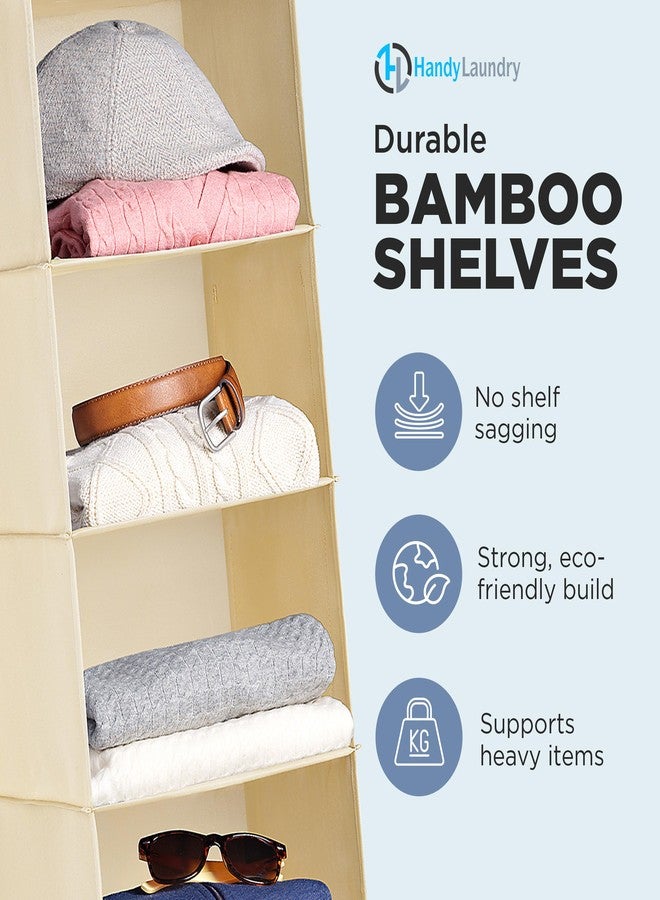 Handy Laundry Hanging Closet Organizer - 6 Shelf Storage for Clothes, Sweaters, Shoes & Accessories - Space-Saving Wardrobe Shelves with Hooks for Dorm, RV & Small Closet Organization (Beige) - Image 4