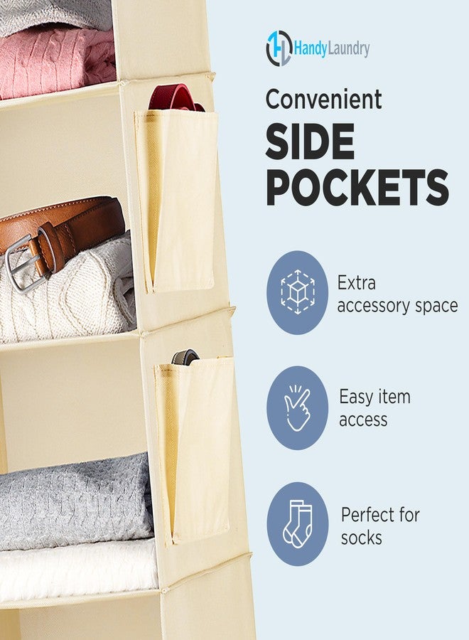 Handy Laundry Hanging Closet Organizer - 6 Shelf Storage for Clothes, Sweaters, Shoes & Accessories - Space-Saving Wardrobe Shelves with Hooks for Dorm, RV & Small Closet Organization (Beige) - Image 5