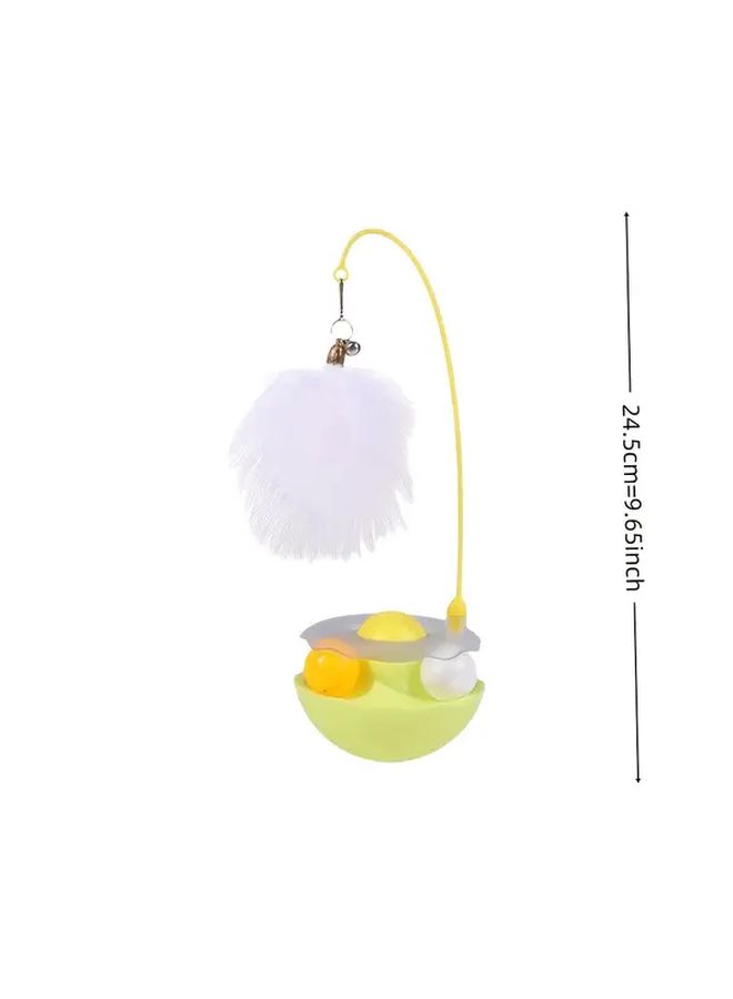 Fluorescent Yellow Tumbler Cat Stick Base Toy Bite Resistant 360 Rotating Feather Head Silent Design Desktop Ground Dual Purpose Pet Toy for Kittens Adult Cats - Image 2