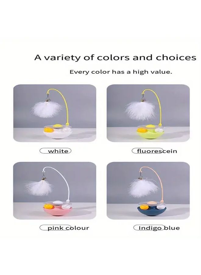 Fluorescent Yellow Tumbler Cat Stick Base Toy Bite Resistant 360 Rotating Feather Head Silent Design Desktop Ground Dual Purpose Pet Toy for Kittens Adult Cats - Image 3
