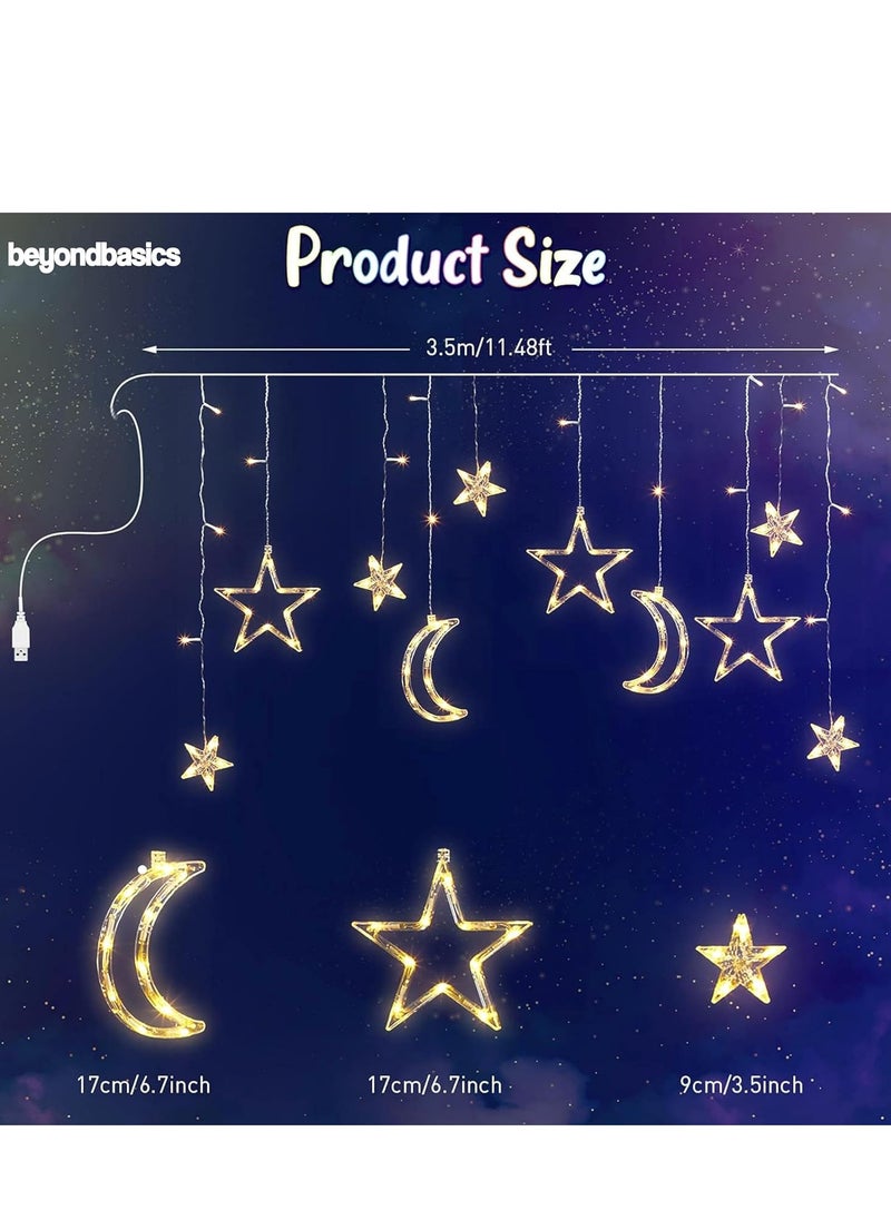 ما وراء الأساسيات سلسلة أضواء زينة رمضان على شكل قمر ونجمة بطول 3.5 متر من Beyond Basics لتزيين المنزل في رمضان تعمل بمنفذ USB مع جهاز تحكم عن بعد، ضوء دافئ لديكور رمضان.  - Image 3