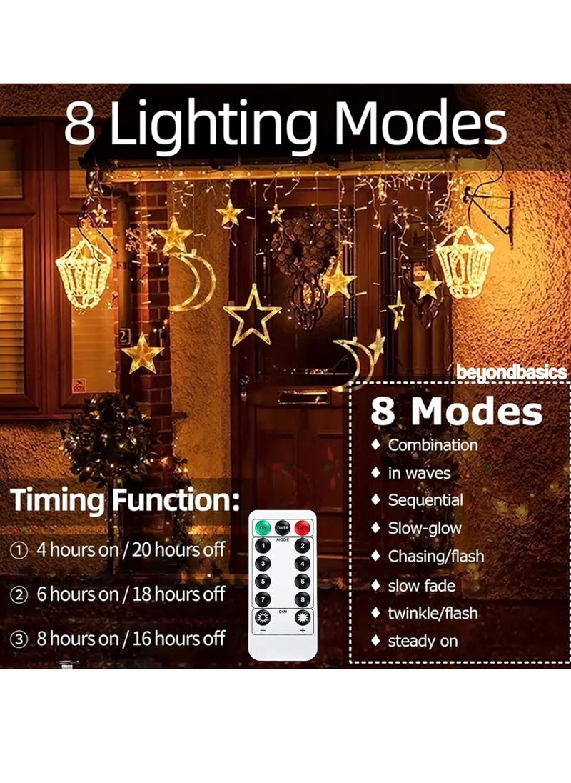 Beyond Basics Ramadan Moon Star Decoration String Light 3.5m for Ramadan Home Decoration USB Powered With Remote Warm Light For Ramadan Decor.