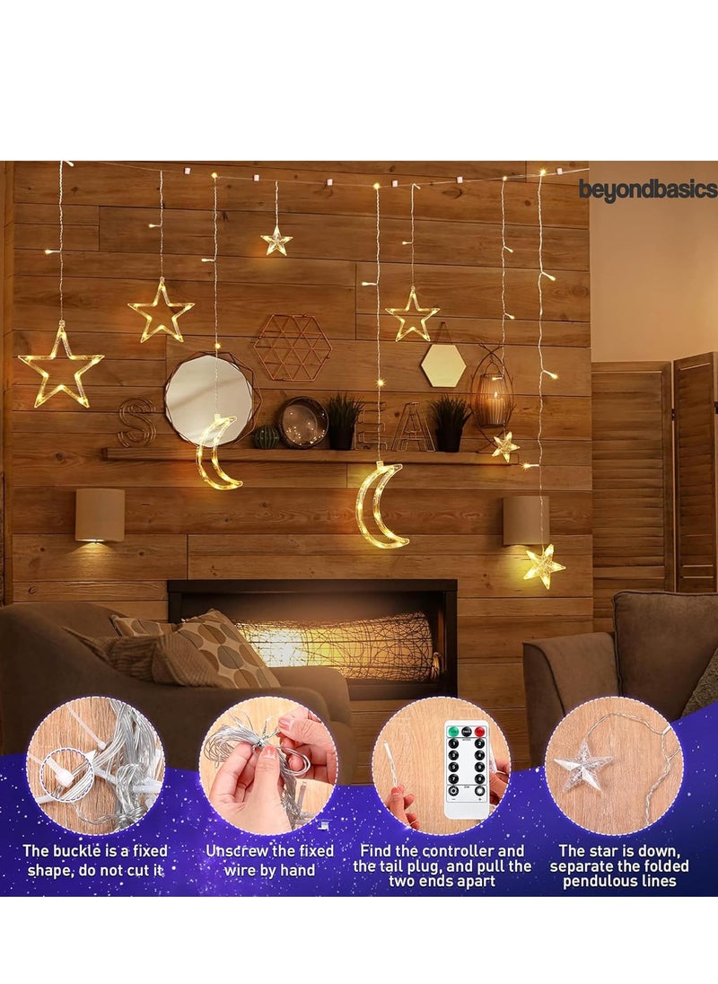 Beyond Basics Ramadan Moon Star Decoration String Light 3.5m for Ramadan Home Decoration USB Powered With Remote Warm Light For Ramadan Decor.