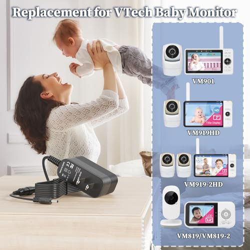 JATERSERN 5V Charger for VTech Baby Monitor Power Cord Compatible with VTech VM901 VM919HD VM919-2HD VM819 VM819-2 PU Video Baby Monitor (Not for Cam) Aadpter 5FT Cable - Image 3