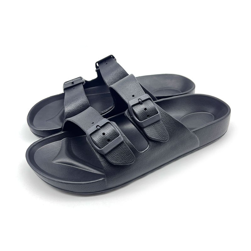 Cross-Border Eva Lightweight Summer Sandals for Men and Women, Outdoor Wear, Fashionable Buckles, Casual Trendy Large Size Beach Sandals Black