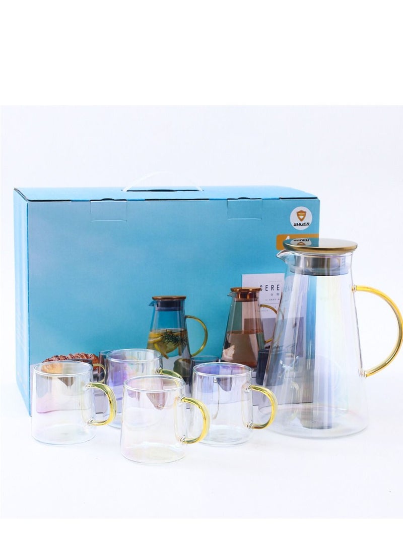 Shuer 5-Piece Electroplating Process Glass Cup Water Bottle Set Transparent Tea Mug Milk Straight Tube - Image 2