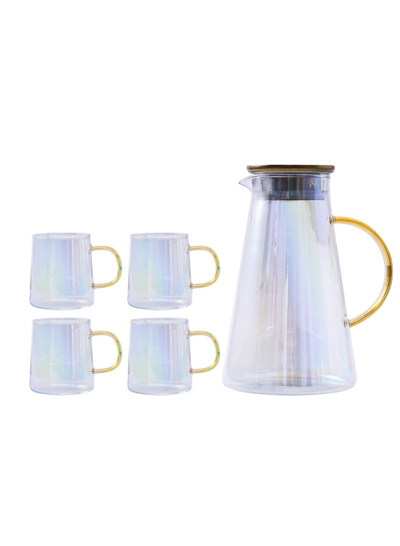 Shuer 5-Piece Electroplating Process Glass Cup Water Bottle Set Transparent Tea Mug Milk Straight Tube - Image 1