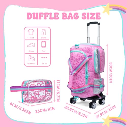 Oruiji Girls Duffel Bag With Wheels - Travel Overnight Bag for Kids With Toiletry Bag, Rolling Dance Duffle With Shoe Compartment - Image 3