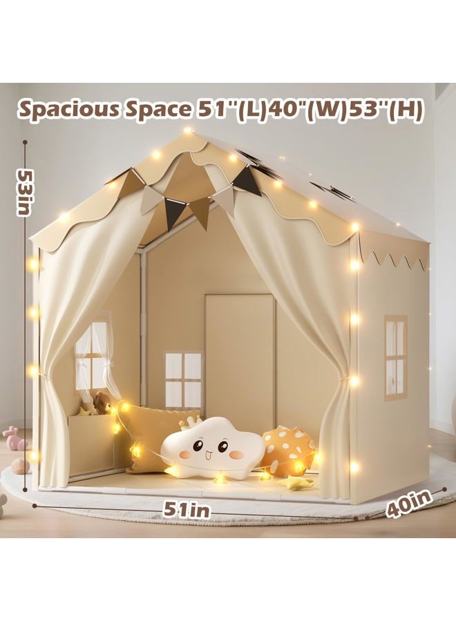 EagleStone 2-in-1 Kids Tent,Large Play Tent with Padded Mat and Lights,Kids Playhouse with 2 Doors & 4 Windows,2 Large Side Pockets,Indoor Outdoor Kid Play Tent for Toddlers,53" x40" x 51" - Image 3