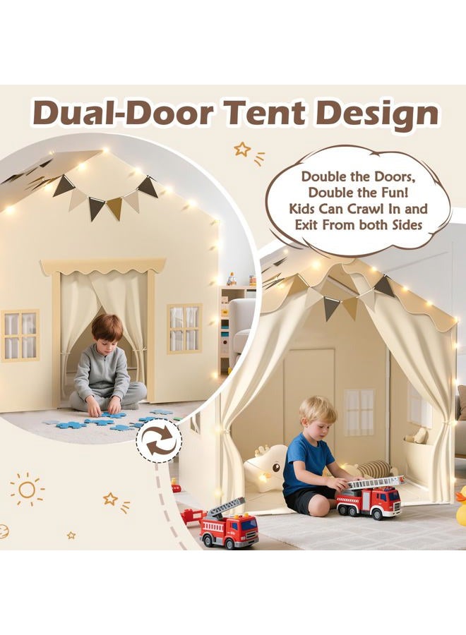 EagleStone 2-in-1 Kids Tent,Large Play Tent with Padded Mat and Lights,Kids Playhouse with 2 Doors & 4 Windows,2 Large Side Pockets,Indoor Outdoor Kid Play Tent for Toddlers,53" x40" x 51" - Image 2
