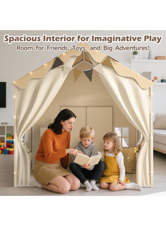EagleStone 2-in-1 Kids Tent,Large Play Tent with Padded Mat and Lights,Kids Playhouse with 2 Doors & 4 Windows,2 Large Side Pockets,Indoor Outdoor Kid Play Tent for Toddlers,53" x40" x 51" - Image 4