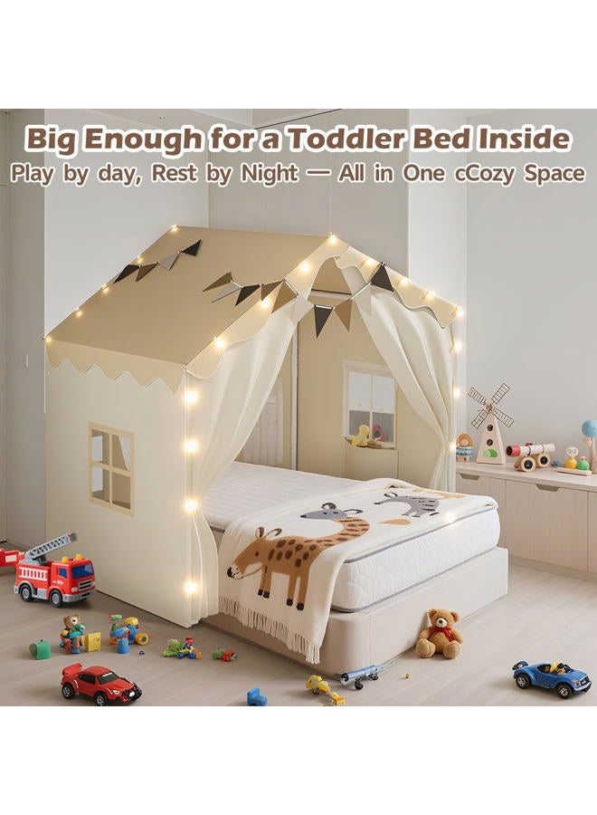 EagleStone 2-in-1 Kids Tent,Large Play Tent with Padded Mat and Lights,Kids Playhouse with 2 Doors & 4 Windows,2 Large Side Pockets,Indoor Outdoor Kid Play Tent for Toddlers,53" x40" x 51" - Image 5