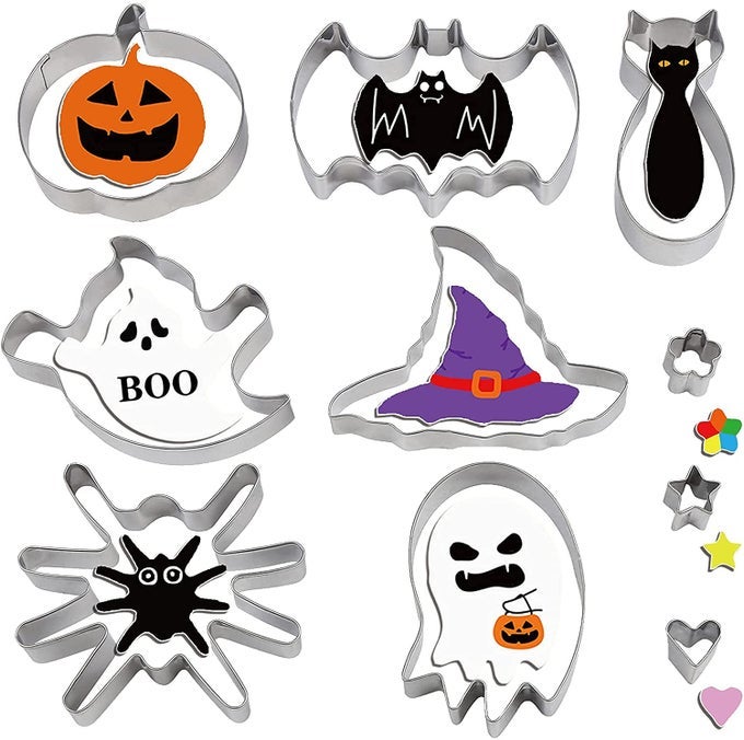 HALLOWEEN COOKIE CUTTER 10 PIECE BISCUIT COOKIE CUTTER PUMPKIN BAT GHOST WITCHES HAT STAINLESS STEEL CUTTER