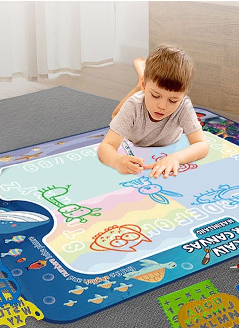 80 * 60cm Large-sized Magical Water Canvas   Reusable Canvas    Baby Graffiti Blanket with 2 Pens and 8 Molds   Unleashing Children's Imagination