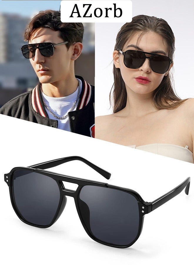 AZorb 70s Aviator Sunglasses Women Men Fashion Square Frame Sun Glassess Men's Ladies Sunglasses Accessories Vintage Sunglass for UV400 Protection Shades Black - Image 1
