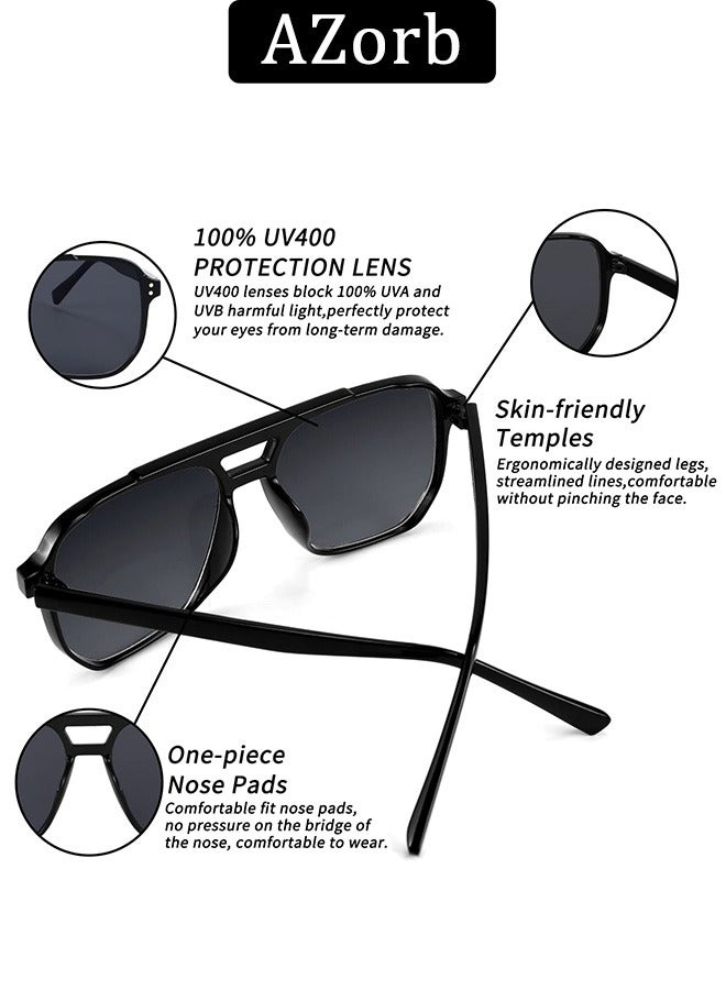 AZorb 70s Aviator Sunglasses Women Men Fashion Square Frame Sun Glassess Men's Ladies Sunglasses Accessories Vintage Sunglass for UV400 Protection Shades Black - Image 2