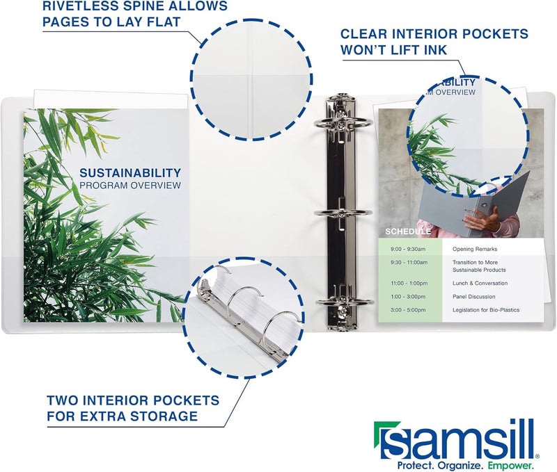 Samsill حافظات سامسيل 3 بوصة 3 حلقات مصنوعة في الولايات المتحدة الأمريكية غلاف شفاف اقتصادي سعة 550 ورقة للمدرسة والمنزل والمكتب أبيض 4 عبوات - Image 5