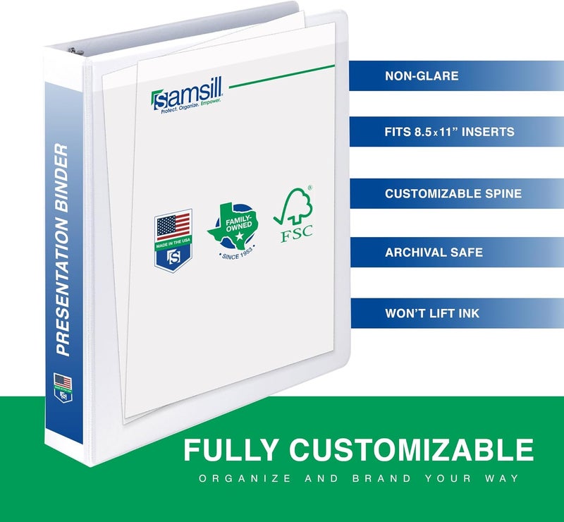 Samsill حافظات سامسيل 3 بوصة 3 حلقات مصنوعة في الولايات المتحدة الأمريكية غلاف شفاف اقتصادي سعة 550 ورقة للمدرسة والمنزل والمكتب أبيض 4 عبوات - Image 2
