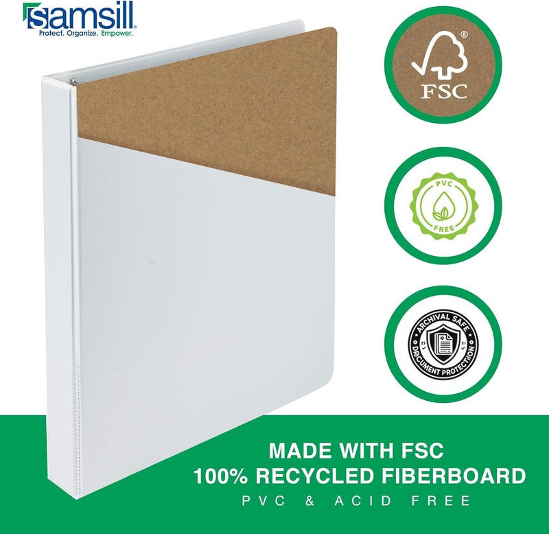 Samsill حافظات سامسيل 3 بوصة 3 حلقات مصنوعة في الولايات المتحدة الأمريكية غلاف شفاف اقتصادي سعة 550 ورقة للمدرسة والمنزل والمكتب أبيض 4 عبوات - Image 4