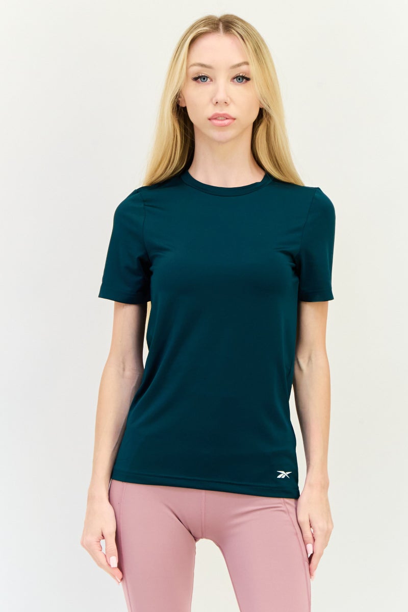 Reebok Women Sportswear Fit Short Sleeve Training T-Shirt, Dark Green  - Image 1