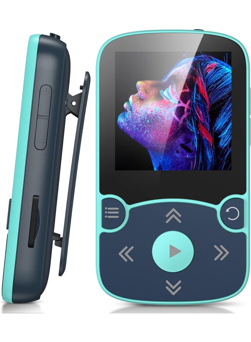 إيه جي بي تك مشغل MP3 رياضي AGPTEK بلوتوث 5.0 سعة 32 جيجابايت مع شاشة ملونة TFT مقاس 1.5 بوصة، مشغل موسيقى صغير بمشبك، يدعم بطاقة TF حتى 128 جيجابايت، مع زر صوت مستقل، أزرق - Image 1