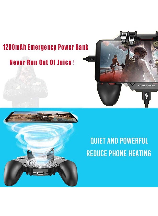 وحدة تحكم ألعاب الهاتف المحمول مع مشغلات L1R1 L2R2 [6 أصابع]، وحدة تحكم للهاتف المحمول PUBG/COD مع مروحة تبريد وبنك طاقة 1200 مللي أمبير في الساعة، لوحة ألعاب بمقبض ألعاب، مفاتيح تصويب لهاتف Android i - Image 3