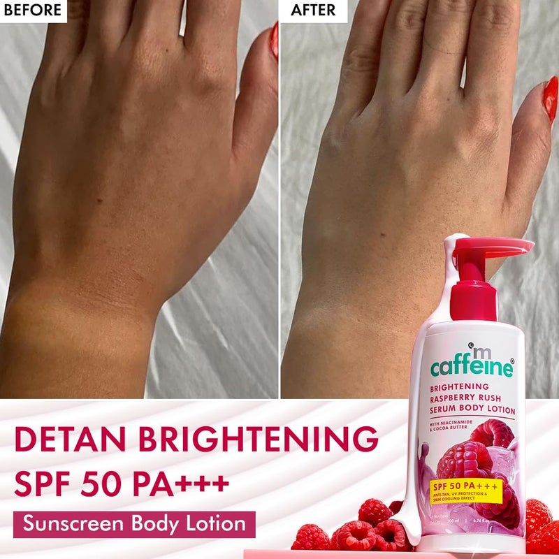 mcaffeine All Skin Brightening Spf 50 Pa+++ Sunscreen Body Lotion & Wash Raspberry Combo,Deeply Cleanses,Tan Removal With Vit C & Niacinamide,Lightweight,Non-Sticky Sun Protection - 200Ml - Image 5