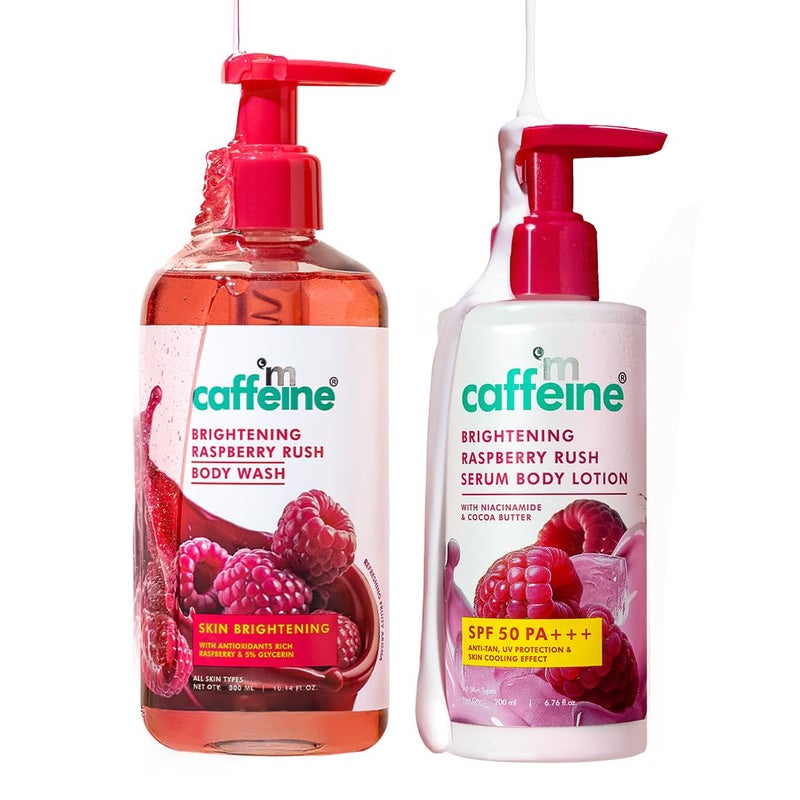 mcaffeine All Skin Brightening Spf 50 Pa+++ Sunscreen Body Lotion & Wash Raspberry Combo,Deeply Cleanses,Tan Removal With Vit C & Niacinamide,Lightweight,Non-Sticky Sun Protection - 200Ml - Image 1