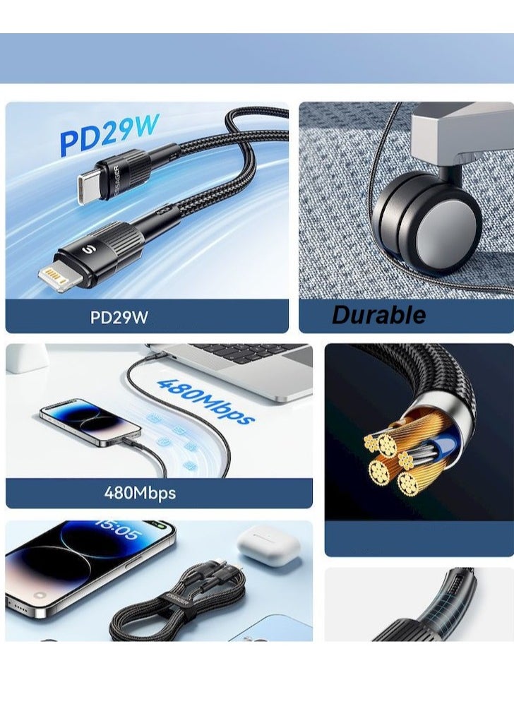 ESSAGER - Super Durable Fast Charging Cable USB Type C Cable For iPhone 15 14 13 12 11 8 7 6 Pro Max XS Xr iPad Series PD 30W Fast Charge Charger Lightning Wire Cord 1 Meter - Image 1