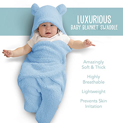 BlueMello Baby Swaddle Blanket | Ultra-Soft Plush Essential for Infants 0-6 Months | Receiving Swaddling Wrap Blue | Ideal Newborn Registry and Toddler Boy Accessories | Perfect Baby Girl Shower Gift - Image 2