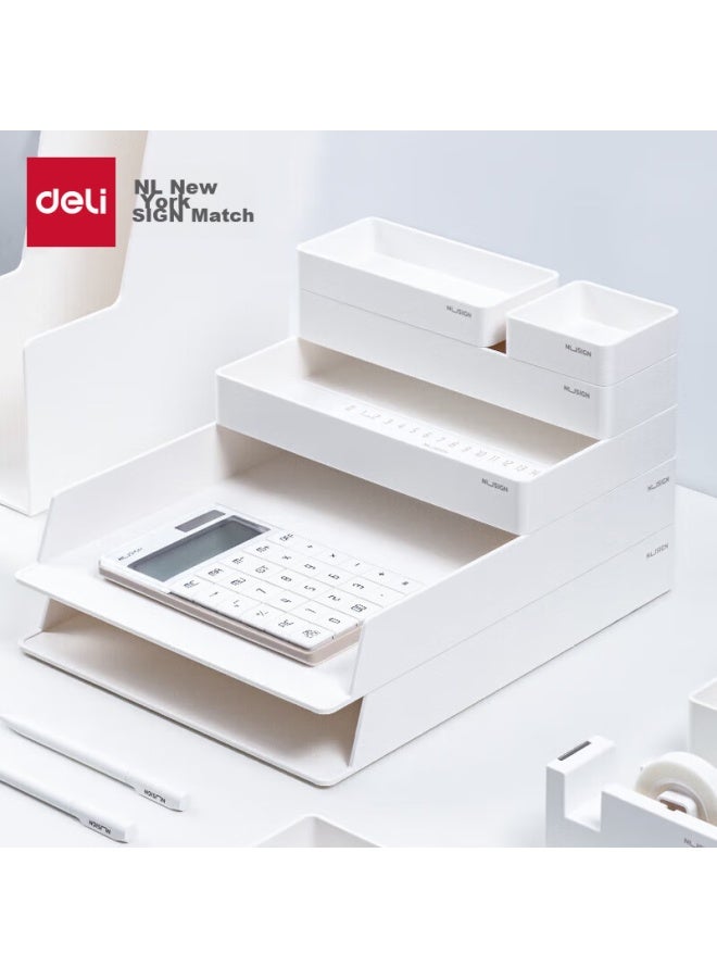 NUSIGN Deli Nusign Office Storage 6-piece Set, German Creative Design Diy File Organizer Desk Organizer New Employee Kit, Plain White Ns001 - Image 1