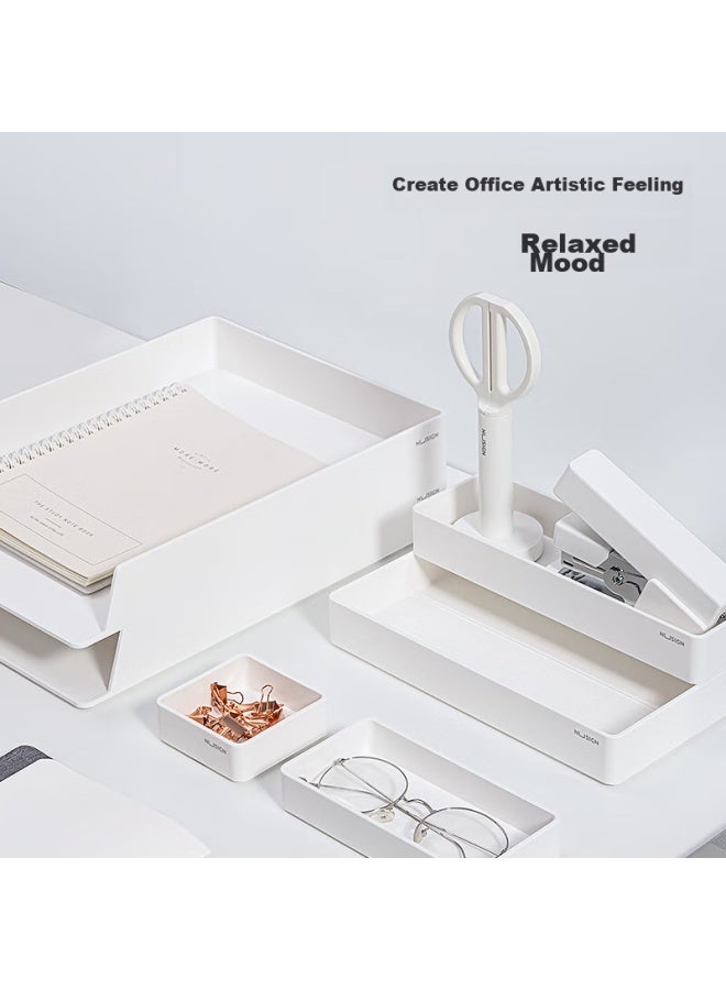 NUSIGN Deli Nusign Office Storage 6-piece Set, German Creative Design Diy File Organizer Desk Organizer New Employee Kit, Plain White Ns001 - Image 2