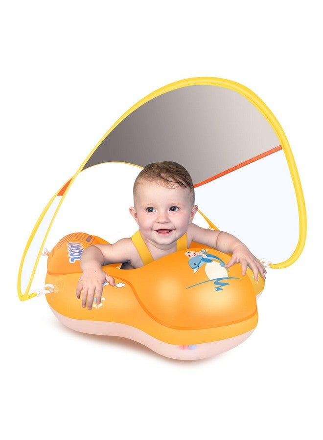 LAYCOL Baby Swimming Float Inflatable Baby Pool Float Ring Newest With Sun Protection Canopy Add Tail No Flip Over For Age Of 3 36 Months (Orange L) - Image 1
